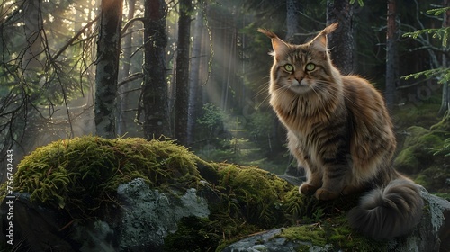 Norwegian Forest Cats and Kittens Reign Over Enchanting Forest Scenery 