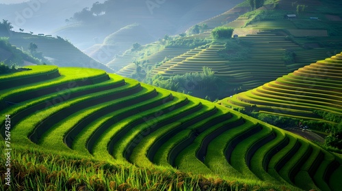 Pola ryżowe na tarasowych w północno-zachodniej części Wietnamu.