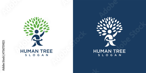 Tree human ecological symbol logo vector 
