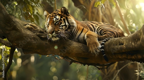 Tiger on a tree in the jungle