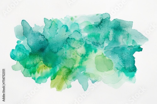 Vibrant Green Watercolor Splotches on White Background Generative AI