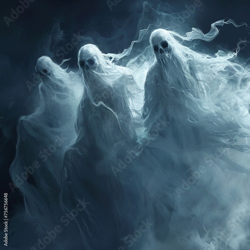 Wraiths drift silently through the darkness their ghostly forms chilling the air with their icy touch.