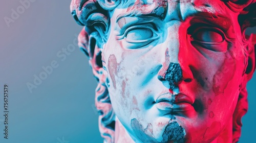 Detailed close-up of a man's face statue. Suitable for historical or artistic projects