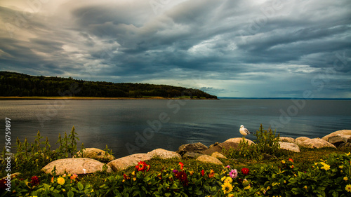 La Malbaie, Canada - August 17 2020: Stunning landscape view by the saint lawrence river in La Malbaie in Quebec