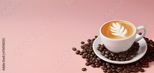 isolated, soft background with copy space, coffee with coffee beans concept