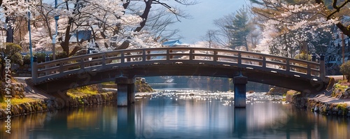 bridge between cherry blossoms