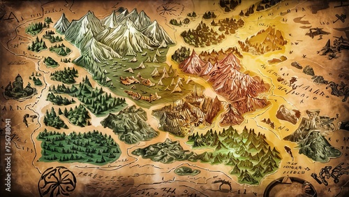 ancient fantasy map: land of legends and mystical topography