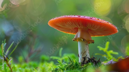 beauty of a red mushroom, its velvety cap and delicate gills standing out against a softly blurred background