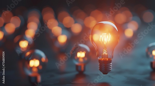 Glowing Lightbulbs on Dark Background - Concept of Ideas and Innovation