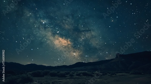 A stunning long exposure shot of the night sky over a desert landscape, showcasing the beauty of the cosmos