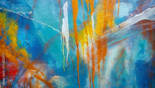 abstract background with watercolor, Messy paint strokes and smudges on an old painted wall background. Abstract wall surface with part of graffiti. Colorful drips, flows, streaks