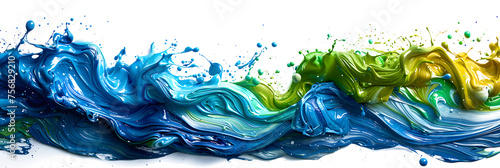 A chaotic blue and green paint splatter mess on transparent background.