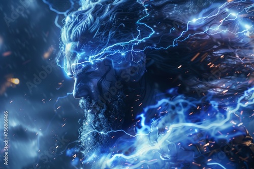 A man with a beard and a lightning bolt on his head