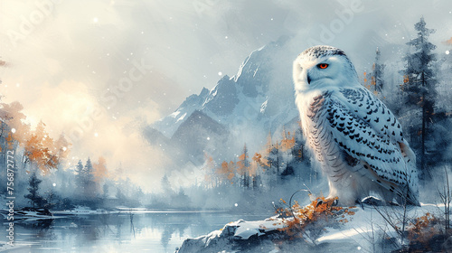 snowy owl bird watercolor