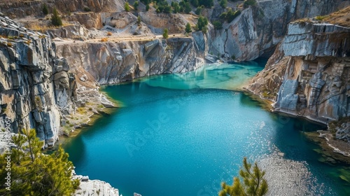 Pools of sparkling blue water dot the quarry remnants of previous mining operations that have since been filled with rain and groundwater.