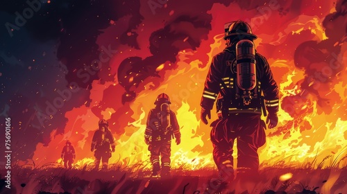 Firefighter heroics captured in a simple illustration, showcasing bravery against flames