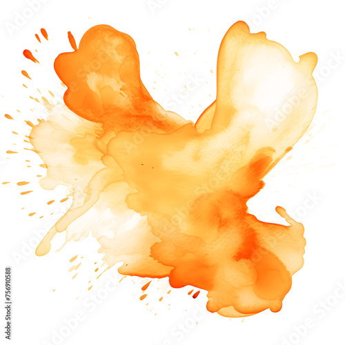 abstract orange watercolor splashing on white and transparent background. color shades by hand pained on the paper