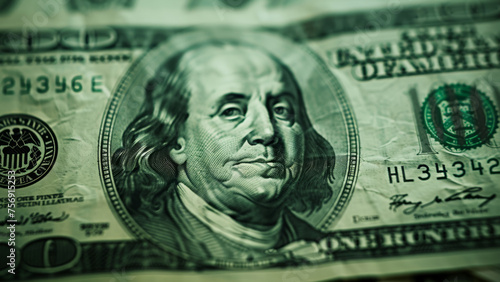 Close-Up of Hundred Dollar Bill Benjamin Franklin Portrait