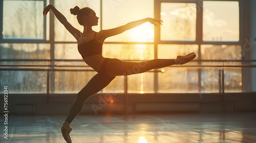 Ballerina has dance workout in ballet classroom, generative Ai