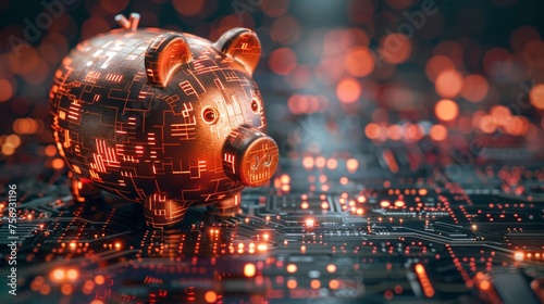Cyber investment Electronic piggy bank and digital data