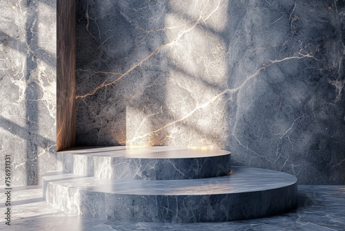 A podium with minimalist design features, accented by luxurious marble textures
