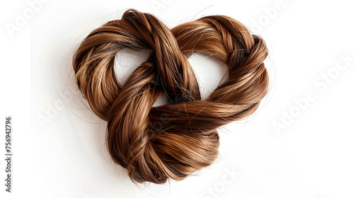 Brown Hair Knot in Shape of Heart Isolated on White - Romantic Hair Accessory, Generative Ai