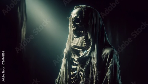 A skeletal figure draped in tattered robes, staring into the void.