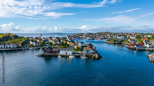 Aerial View of Haugesund Norway with Copy Space, Isolated Scenic Landscape of Coastal Town, Travel Destination, Generative AI