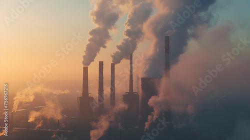 Air Pollution from Smoke Coming Out of Factory Chimney, Environmental Hazard Concept with Industrial Emissions, Generative AI