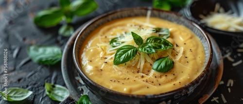 Cheese sauce with parmesan and basil slice