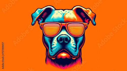 Pop art image of a dog wearing sunglasses and neon colors