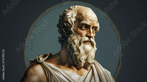 Illustration of Greek Philosopher Plato on Round Background