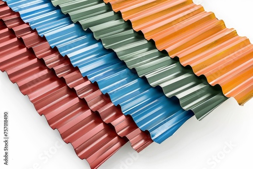 Colorful roofing sheets stacked, showing texture and variety