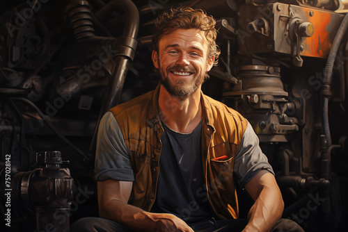 Smiling mechanic man. Automotive professions. Job offer. Job Search. Machine repair professions. AI.