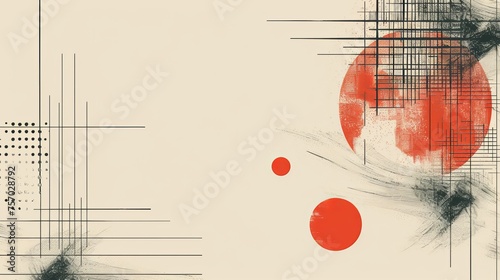 Asian-inspired background with geometric patterns. Circles and squares elements. Abstract oriental background. Japanese template modern.