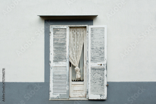 Old colourful window with shutters in Italy. Traditional European, Italian architecture. Summer travel