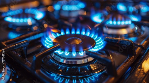  a gas stove with blue flames