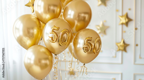 Golden 50 balloon for fiftieth birthday or anniversary