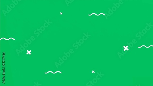 Illustration X, Waves and Crosses on a Green Background, Abstract Green Background with white Symbols, Green Wavy Lines and Xs, Chromakey