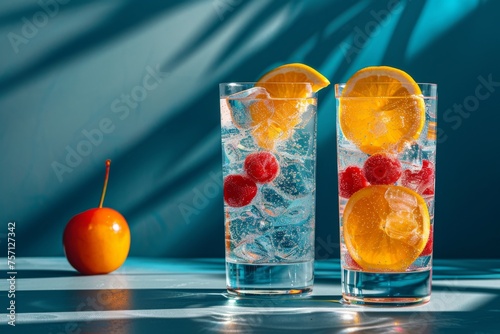 Refreshing Tom Collins cocktail with cherry and orange garnish