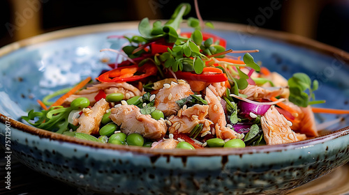 Asian-style tuna steak salad with soya beans and zingy pickled ginger.
