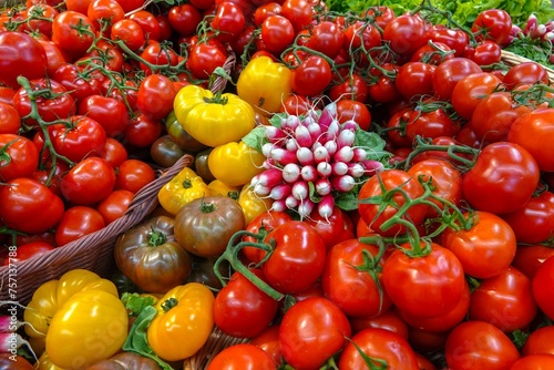 Des radis et des variétés de tomates dans un magasin