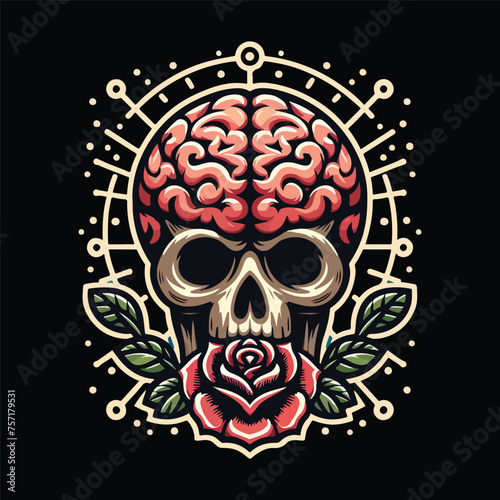 skull brain t shirt and logo design