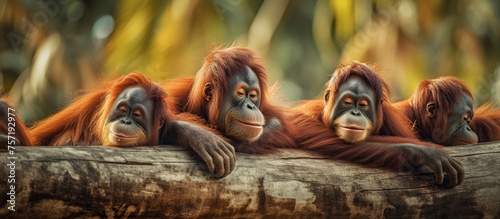Young orangutans are resting in nature. Generative AI