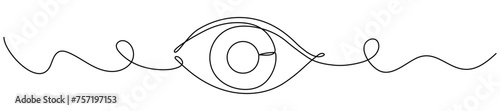 Eye continuous one line drawing. Hand drawn human eye with wave lines. Vector illustration isolated on white background.