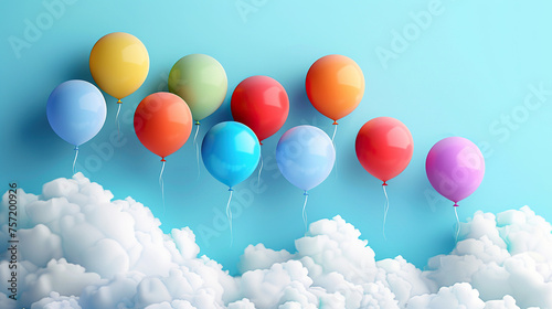 3d eid balloons with clouds on sky blue background , eid ul adha or eid ul fitar greeting cards 