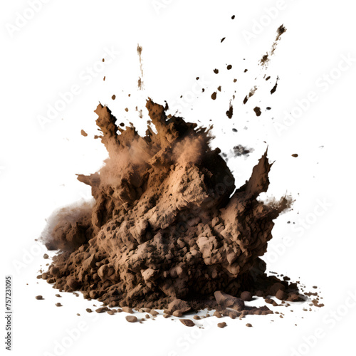 Dry soil explosion Isolated on transparent background