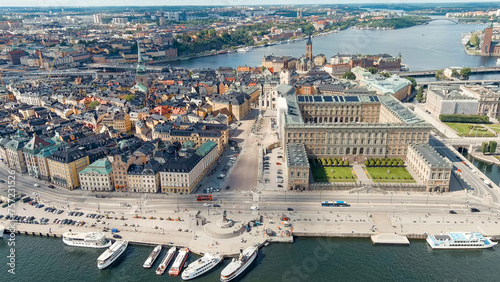 Stockholm, Sweden. Royal Palace in Stockholm. Panorama of the city. Summer day, Aerial View