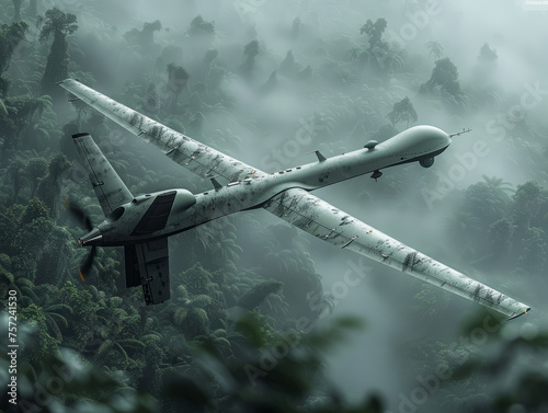 A reconnaissance drone hovers over dense, mist-covered jungles, revealing the mysterious and challenging terrain beneath