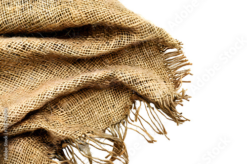 Burlap texture. A piece of torn burlap on transparent background